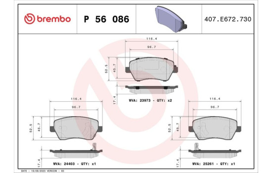 Kit de plaquettes de frein, frein à disque P 56 086 Brembo, Image 2