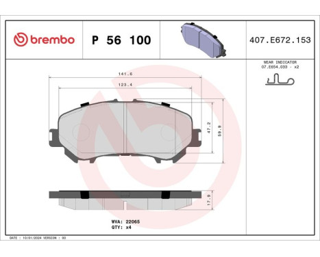 Kit de plaquettes de frein, frein à disque P 56 100 Brembo, Image 3