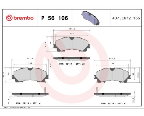 Kit de plaquettes de frein, frein à disque P 56 106 Brembo, Image 3