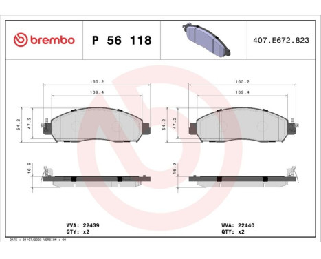 Kit de plaquettes de frein, frein à disque P 56 118 Brembo, Image 3