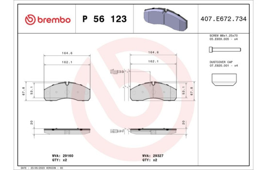 Kit de plaquettes de frein, frein à disque P 56 123 Brembo