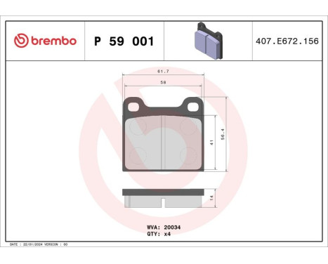 Kit de plaquettes de frein, frein à disque P 59 001 Brembo, Image 3