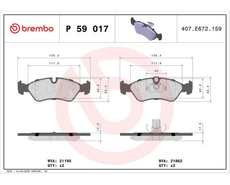 Kit de plaquettes de frein, frein à disque P 59 017 Brembo, Image 3