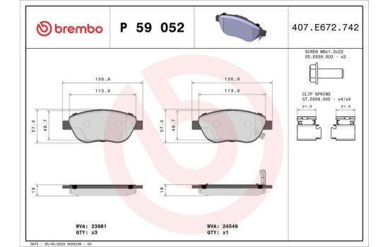 Kit de plaquettes de frein, frein à disque P 59 052 Brembo, Image 2