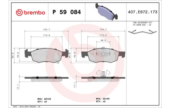 Kit de plaquettes de frein, frein à disque P 59 084 Brembo, Image 2