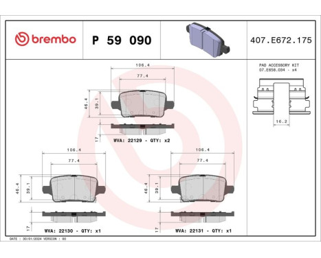 Kit de plaquettes de frein, frein à disque P 59 090 Brembo, Image 2