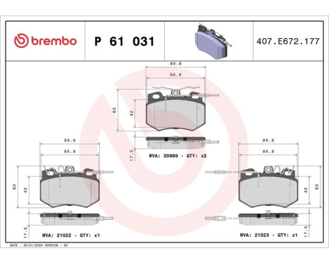 Kit de plaquettes de frein, frein à disque P 61 031 Brembo, Image 3