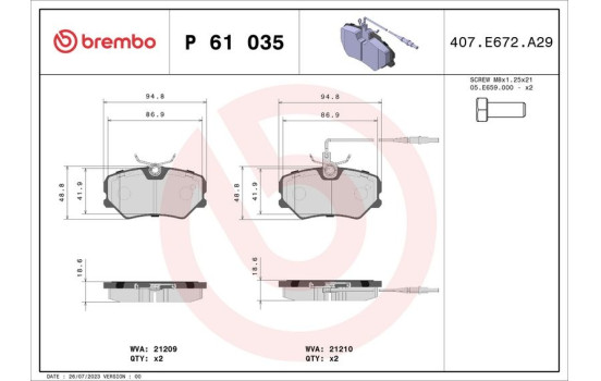 Kit de plaquettes de frein, frein à disque P 61 035 Brembo, Image 2