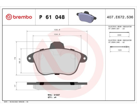 Kit de plaquettes de frein, frein à disque P 61 048 Brembo, Image 3