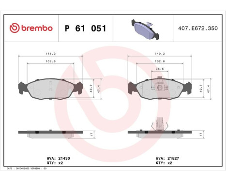 Kit de plaquettes de frein, frein à disque P 61 051 Brembo, Image 3