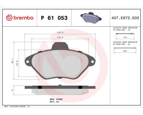 Kit de plaquettes de frein, frein à disque P 61 053 Brembo, Image 3