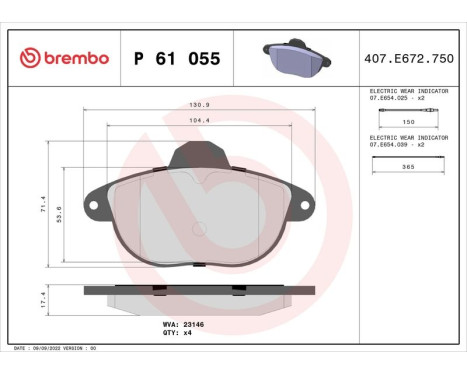 Kit de plaquettes de frein, frein à disque P 61 055 Brembo, Image 3