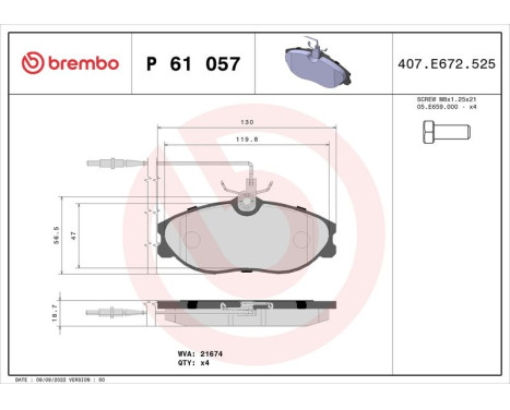 Kit de plaquettes de frein, frein à disque P 61 057 Brembo, Image 3