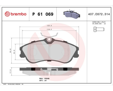 Kit de plaquettes de frein, frein à disque P 61 069 Brembo, Image 3