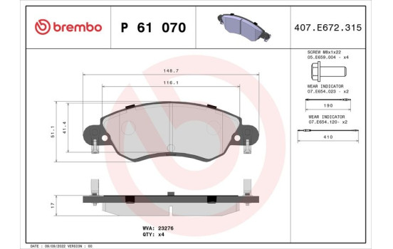 Kit de plaquettes de frein, frein à disque P 61 070 Brembo, Image 2