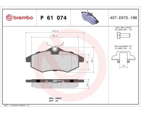 Kit de plaquettes de frein, frein à disque P 61 074 Brembo, Image 3