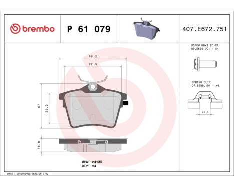 Kit de plaquettes de frein, frein à disque P 61 079 Brembo, Image 3