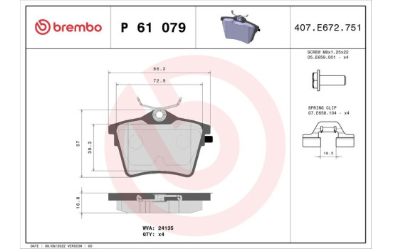 Kit de plaquettes de frein, frein à disque P 61 079 Brembo, Image 2