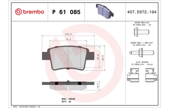 Kit de plaquettes de frein, frein à disque P 61 085 Brembo, Image 2