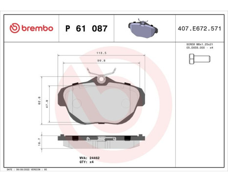 Kit de plaquettes de frein, frein à disque P 61 087 Brembo, Image 3