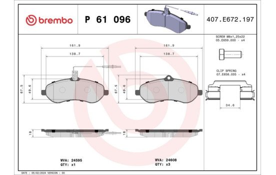 Kit de plaquettes de frein, frein à disque P 61 096 Brembo, Image 2