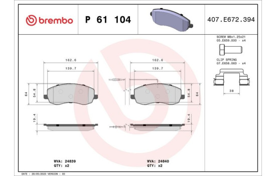 Kit de plaquettes de frein, frein à disque P 61 104 Brembo, Image 2
