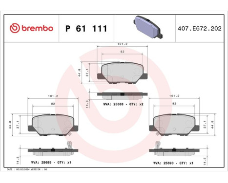 Kit de plaquettes de frein, frein à disque P 61 111 Brembo, Image 3