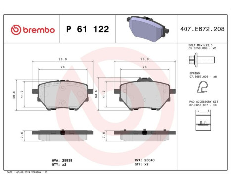 Kit de plaquettes de frein, frein à disque P 61 122 Brembo, Image 3