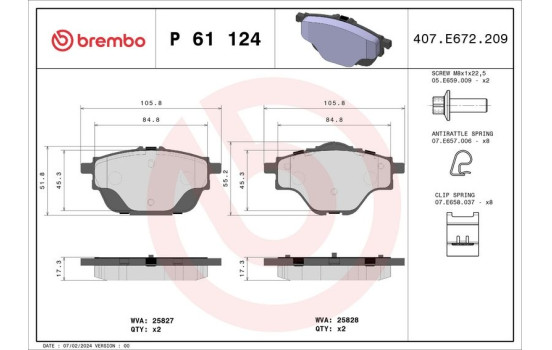 Kit de plaquettes de frein, frein à disque P 61 124 Brembo, Image 2