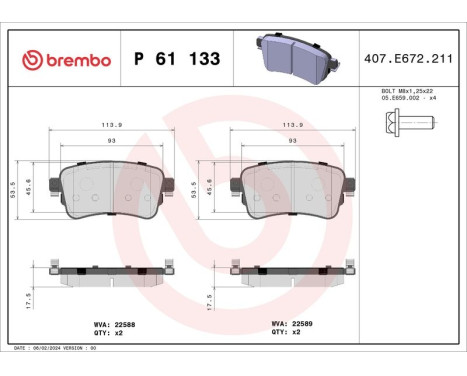 Kit de plaquettes de frein, frein à disque P 61 133 Brembo, Image 2