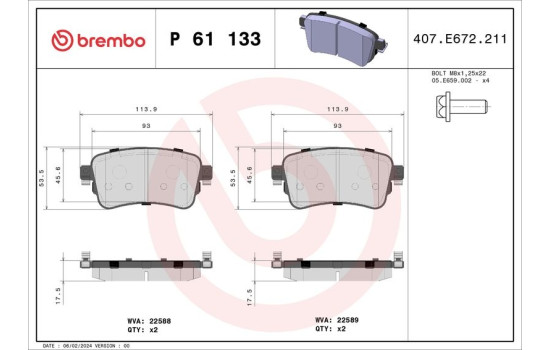 Kit de plaquettes de frein, frein à disque P 61 133 Brembo