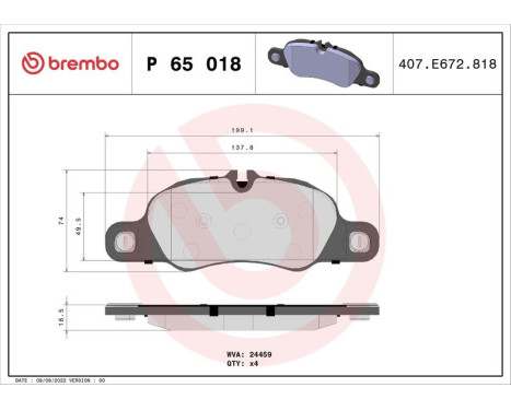 Kit de plaquettes de frein, frein à disque P 65 018 Brembo, Image 3