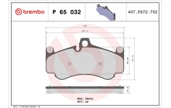 Kit de plaquettes de frein, frein à disque P 65 032 Brembo