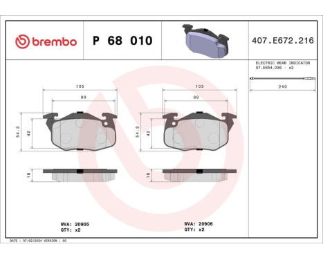 Kit de plaquettes de frein, frein à disque P 68 010 Brembo, Image 3