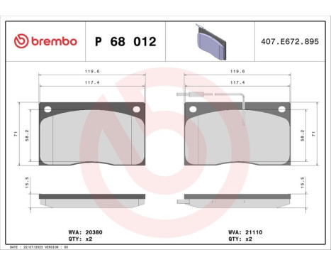 Kit de plaquettes de frein, frein à disque P 68 012 Brembo, Image 3