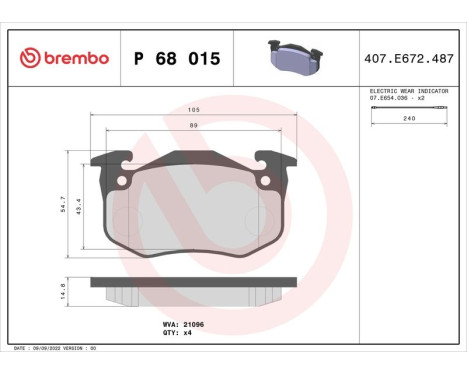Kit de plaquettes de frein, frein à disque P 68 015 Brembo, Image 3