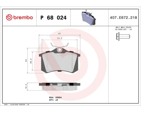 Kit de plaquettes de frein, frein à disque P 68 024 Brembo, Image 3