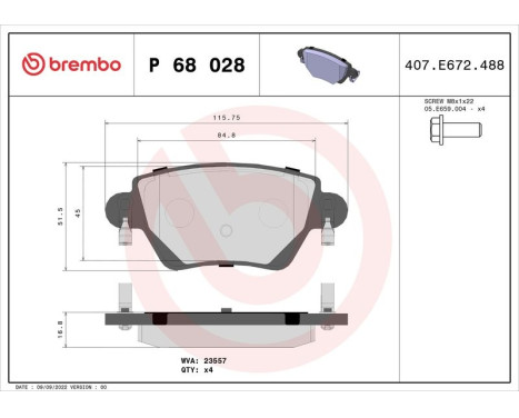 Kit de plaquettes de frein, frein à disque P 68 028 Brembo, Image 3