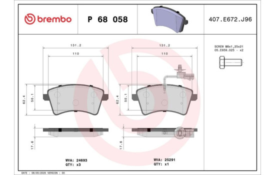 Kit de plaquettes de frein, frein à disque P 68 058 Brembo, Image 2