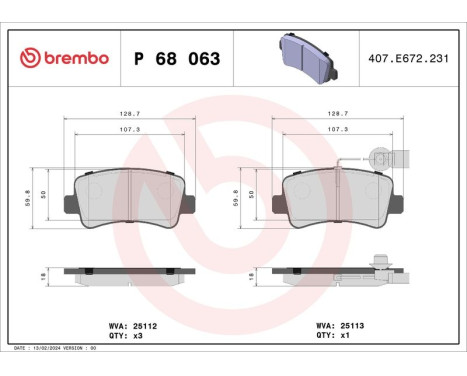 Kit de plaquettes de frein, frein à disque P 68 063 Brembo, Image 3