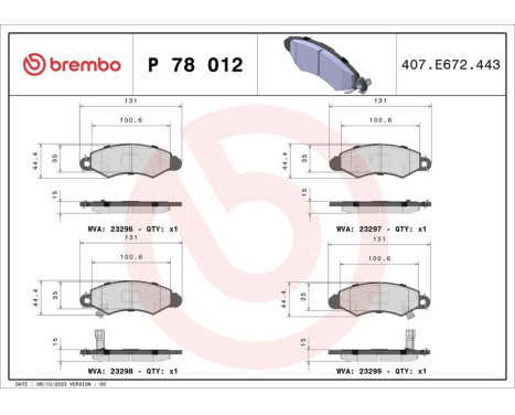 Kit de plaquettes de frein, frein à disque P 78 012 Brembo, Image 3