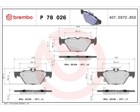 Kit de plaquettes de frein, frein à disque P 78 026 Brembo, Image 3