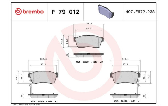 Kit de plaquettes de frein, frein à disque P 79 012 Brembo, Image 2