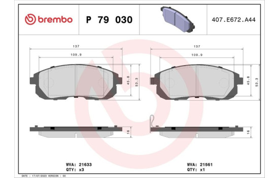 Kit de plaquettes de frein, frein à disque P 79 030 Brembo, Image 2