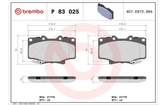 Kit de plaquettes de frein, frein à disque P 83 025 Brembo, Image 2