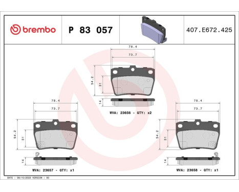 Kit de plaquettes de frein, frein à disque P 83 057 Brembo, Image 3