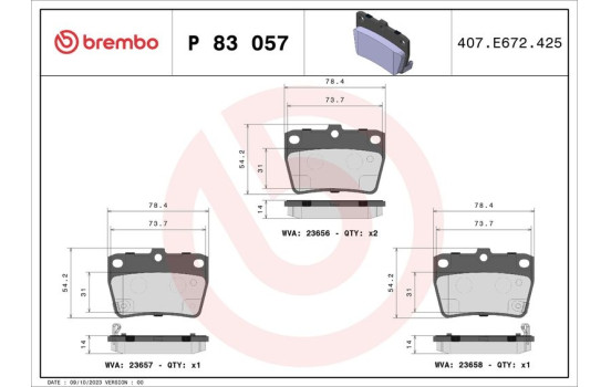 Kit de plaquettes de frein, frein à disque P 83 057 Brembo, Image 2