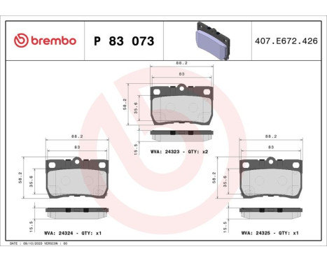 Kit de plaquettes de frein, frein à disque P 83 073 Brembo, Image 3