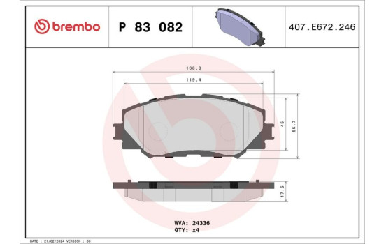 Kit de plaquettes de frein, frein à disque P 83 082 Brembo, Image 2