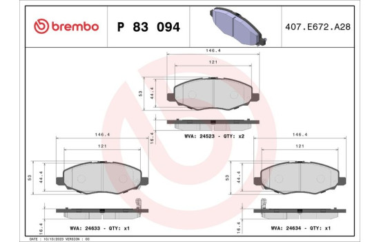 Kit de plaquettes de frein, frein à disque P 83 094 Brembo, Image 2